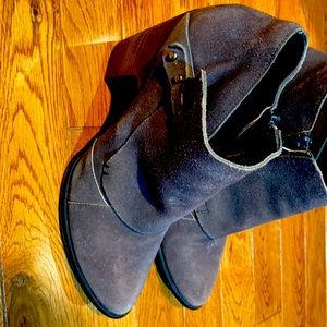 Leather suede heeled booties